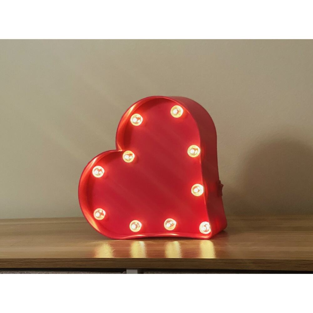 Pink Marquee 3D Light Heart Love Sign, Decorative Light Battery Operated 8x8"